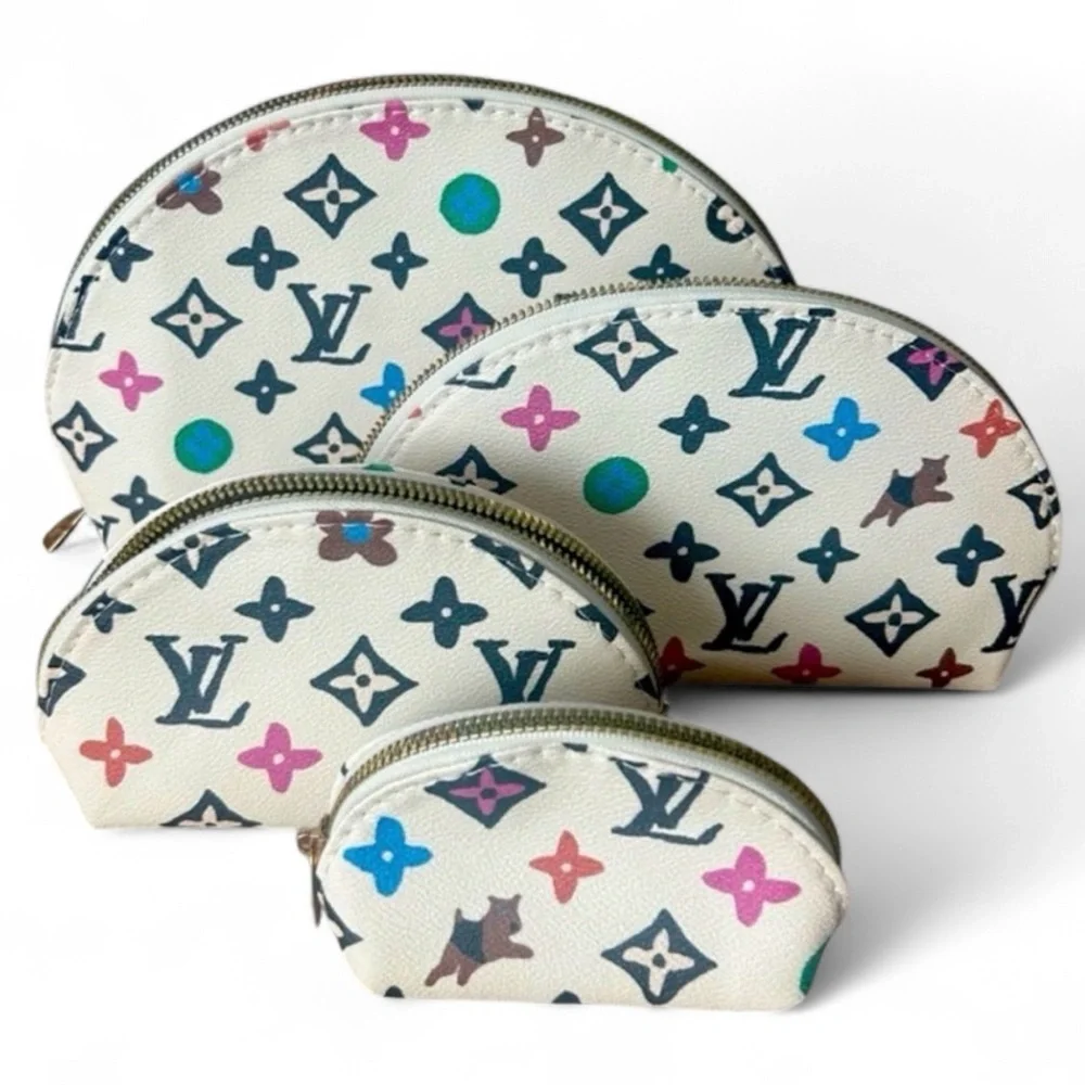 COSMETICS POUCH SET: 4 Piece: White, Pink, Blue, & Turquoise, NWOT